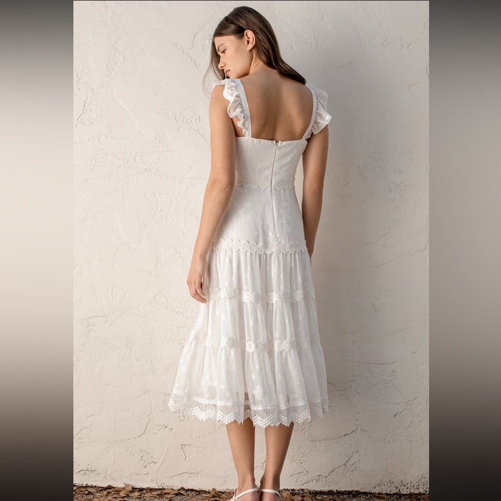 White Floral Tiered Midi Dress
